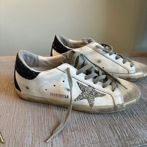 Golden Goose Navy/Silver/White and Glitter Sneakers Sz 9